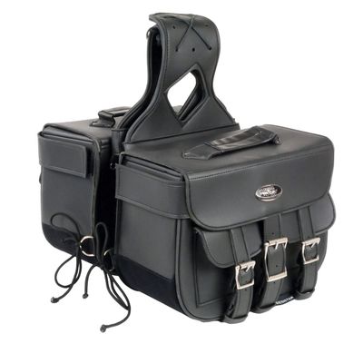Milwaukee Leather SH67001ZB Black Straight Drop Zip-Off Triple Strap PVC Throw Over Saddlebags - One Size