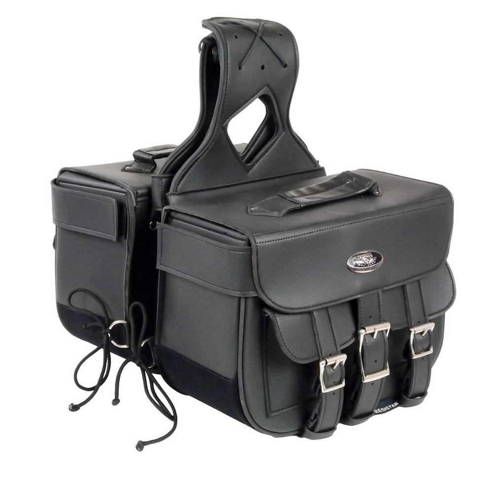 Milwaukee Leather SH67001ZB Black Straight Drop Zip-Off Triple Strap PVC Throw Over Saddlebags - One Size