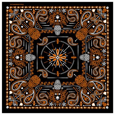 Hot Leathers Paisley Skulls Bandana (Black/Orange, 21" x 21")