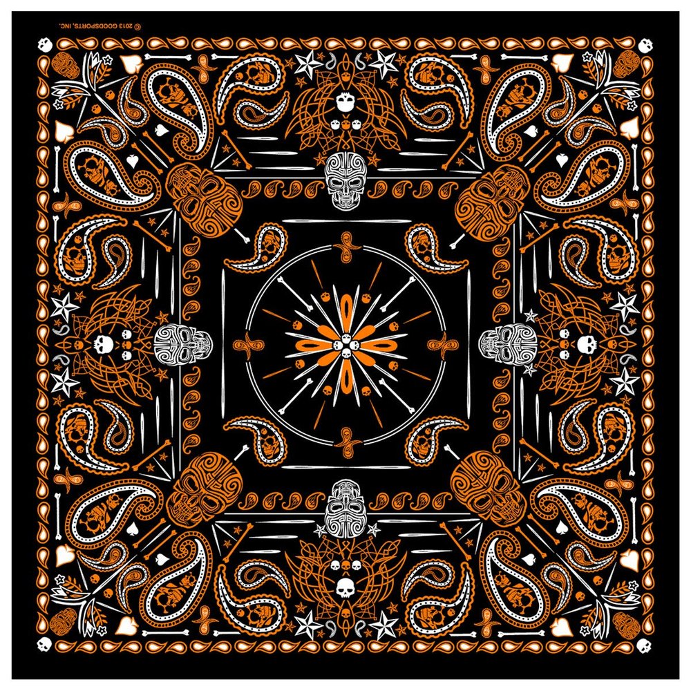 Hot Leathers Paisley Skulls Bandana (Black/Orange, 21" x 21")