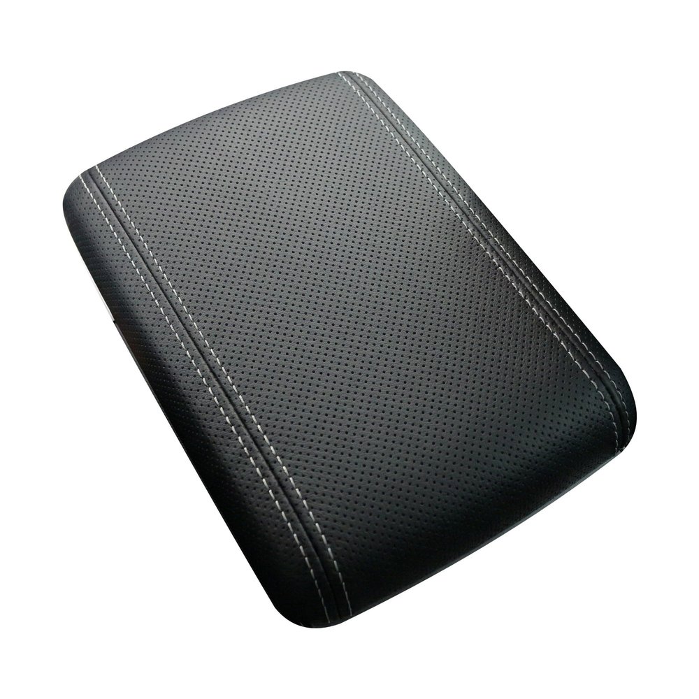 RedlineGoods armrest Cover Compatible with Ford Mustang 2015-23. Tailor Made - not Universal. Genuine top-Grade Italian Black Perforated Leather with Silver Thread