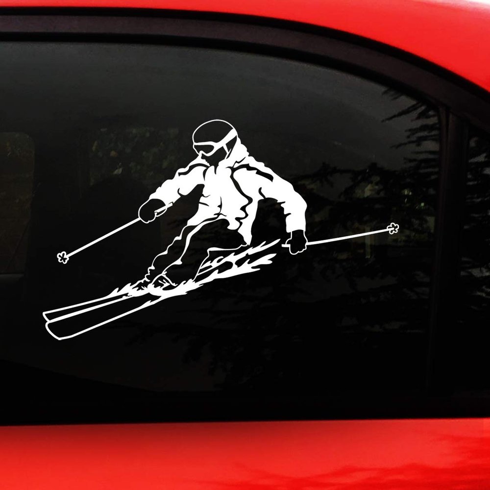 SKI Decal Sticker- I Love Skiing SnowSKI Decal Sticker- I Love Skiing Snow Alpine Winter Sport Downhill Skier Car Truck Window - Facing Left - X Large 8.6" x 5.6" inches