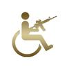 Handicap Gun Wheelchair - Vinyl Decal Sticker - 3.75" x 3.75" - Gold view 1