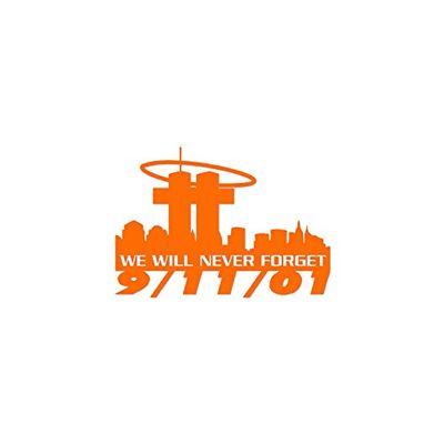 Never Forget 9/11 - Vinyl Decal Sticker - 5.35" x 3.75" - Orange