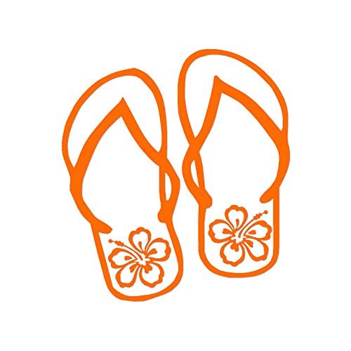 Tropical Hibiscus Flip Flops - Vinyl Decal Sticker - 3.75" x 4.15" - Orange