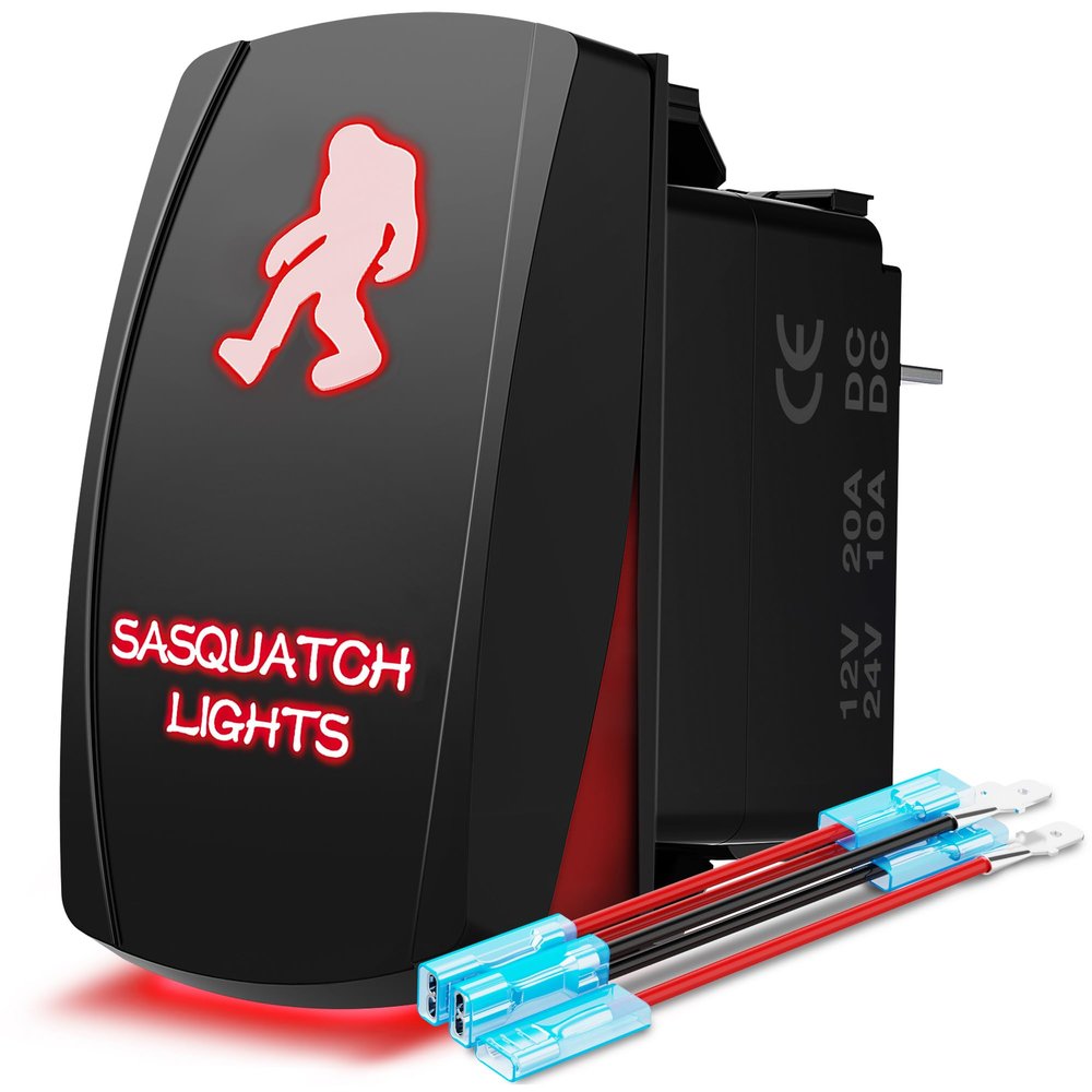 MICTUNING LS08302 5pin BIGFOOT Rocker Switch ON-OFF LED Light 20A 12V Red