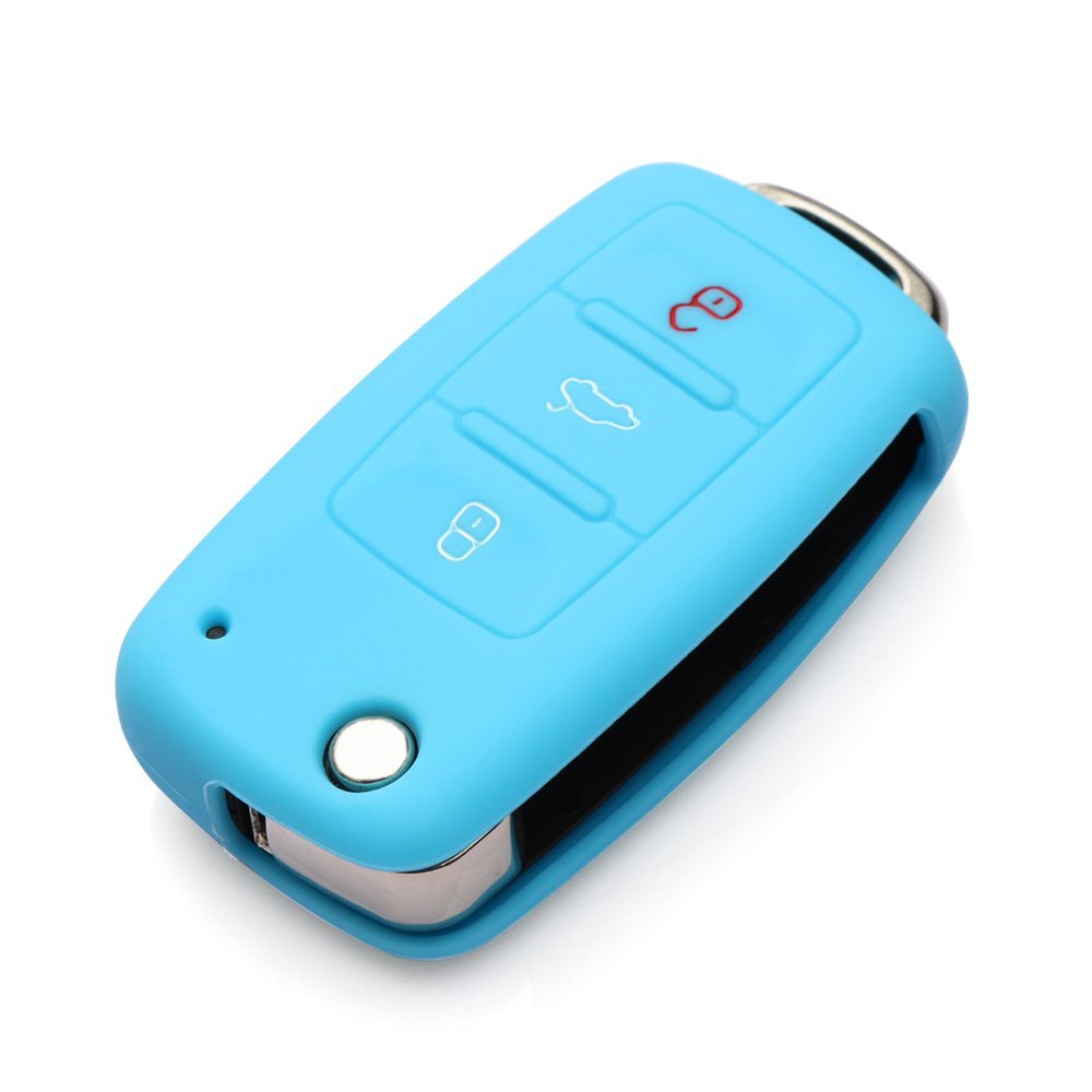 AndyGo Protective Silicone Key Cover Keyless Entry Remote Fob Shell Fit for VW Volkswagen 3 Button