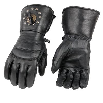 Milwaukee Leather Men's Gauntlet Motorcycle Hand Gloves-Black Leather Thermal Lined with Conchos on Cuff- SH238 - X-Small