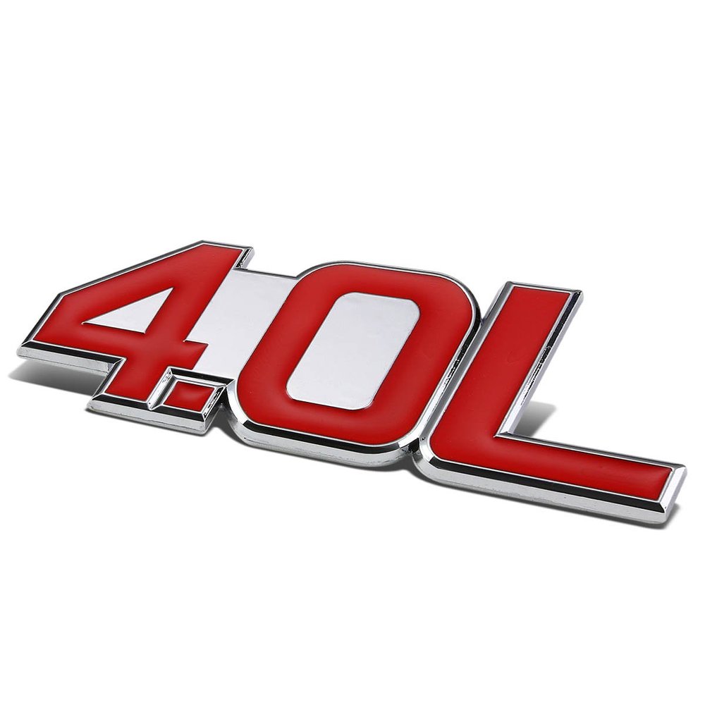 Auto Dynasty Metal Emblem Decal Logo Trim Badge 4.0L (Red Letter, Silver Background)