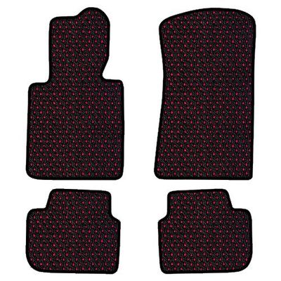 Furstil Automotive - The Original Coco Mats - Custom Fit Floor Mats Hand-Made in USA for 1984-1989 Porsche 911 Targa Carrera 930 Body Black Red Dot-Front and Rear Set-Four Piece