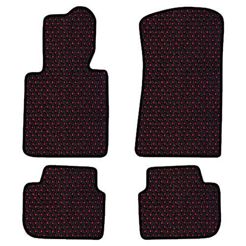 Furstil Automotive - The Original Coco Mats - Custom Fit Floor Mats Hand-Made in USA for 1984-1989 Porsche 911 Targa Carrera 930 Body Black Red Dot-Front and Rear Set-Four Piece