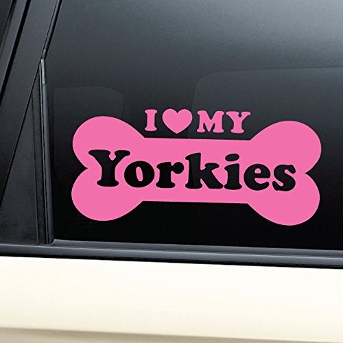 Nashville Decals I Love My Yorkies Vinyl Decal Laptop Car Truck Bumper Window Sticker - Pink