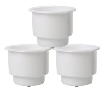 Amarine Made 3Pcs Recessed Drop in Plastic Can and Drink Holder with Drain for Boat, Car and Marine, White