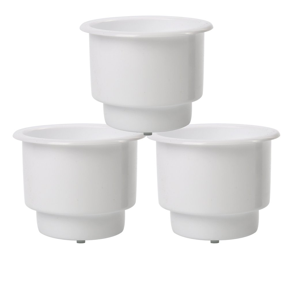 Amarine Made 3Pcs Recessed Drop in Plastic Can and Drink Holder with Drain for Boat, Car and Marine, White