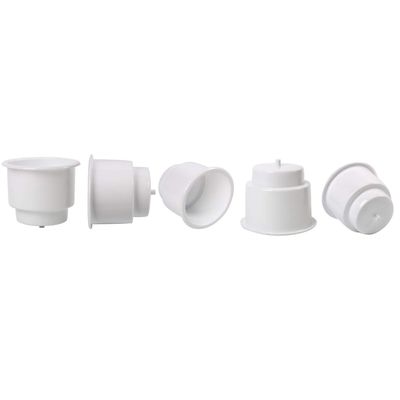 Amarine Made (Set of 5) White Recessed Drop in Plastic Cup Drink Can Holder with Drain, for Boat