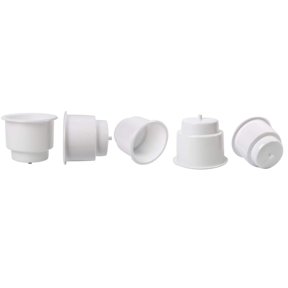 Amarine Made (Set of 5) White Recessed Drop in Plastic Cup Drink Can Holder with Drain, for Boat