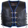 Men's motorcycle leather vest biker vest club vest in black with blue border (Size S, Black/Blue) view 1