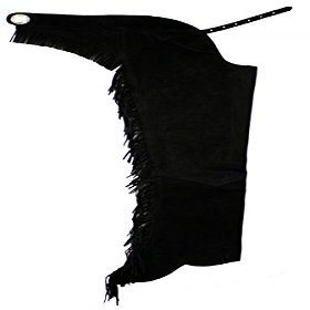 Equestrian Riding Adult Suede Leather Chaps with Fringe Down Each Leg and Concho on Back (Black, Large)