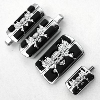 XKMT-Chrome Wing Skull Zombie Emblem With Black Eye Series Foot Pegs See Compatible With fitment detail [B013QAR57Q]