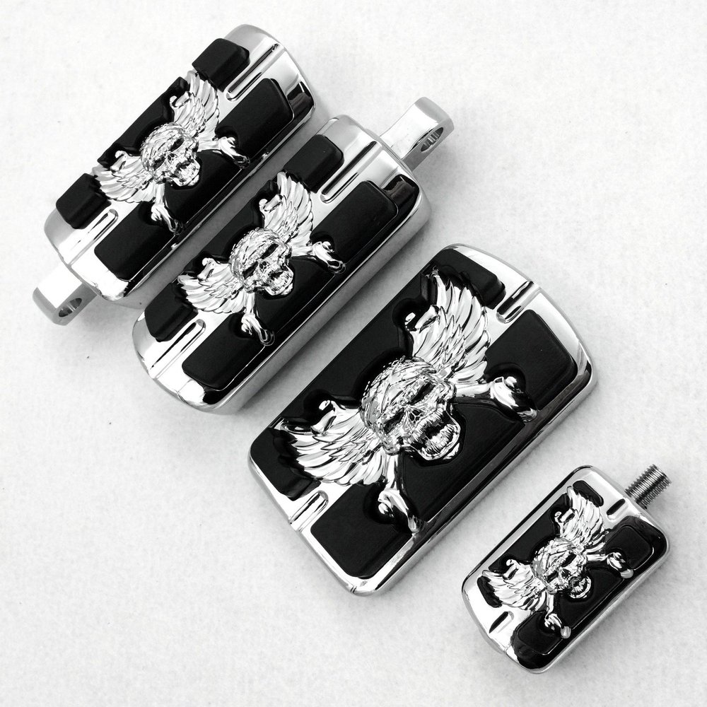 XKMT-Chrome Wing Skull Zombie Emblem With Black Eye Series Foot Pegs See Compatible With fitment detail [B013QAR57Q]
