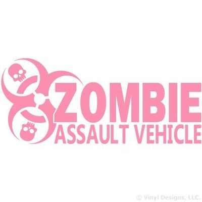 Zombie Assault Vehicle Vinyl Decal, Truck and Car Window Sticker, 12 x 5.2 inches, Soft Pink