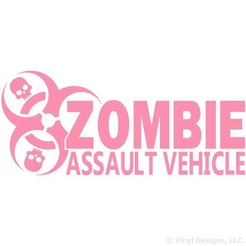 Zombie Assault Vehicle Vinyl Decal, Truck and Car Window Sticker, 12 x 5.2 inches, Soft Pink