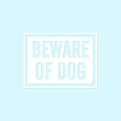 Beware Of Dog Sign - Vinyl Decal Sticker - 5" x 3.75" - White