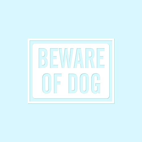 Beware Of Dog Sign - Vinyl Decal Sticker - 5" x 3.75" - White