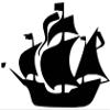 Minglewood Trading Pirate Ship Vinyl Decal Sticker - Schooner Jolly Roger Blackbeard 11" x 9" RED view 1