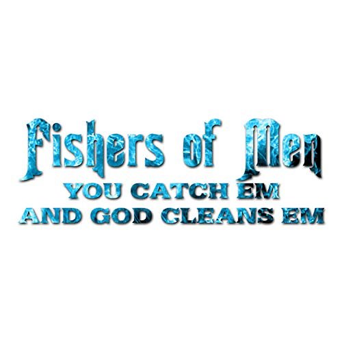 Fisher Of Men Catch God Cleans - Vinyl Decal Sticker - 17" x 5.75" - Blue Flames