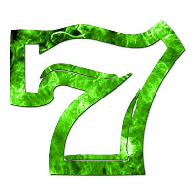 7 Seven - Vinyl Decal Sticker - 4.25" x 3.75" - Green Flames