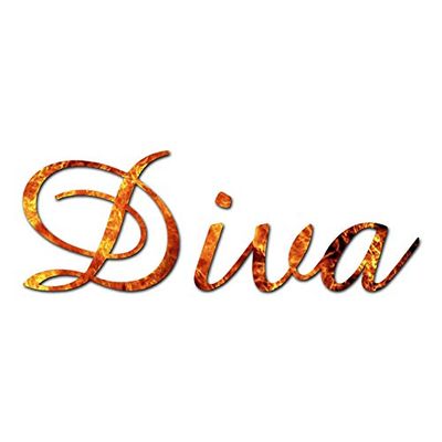 Decorative Decal - Diva 12" x 4.25" - Orange Flames - Vinyl Sticker