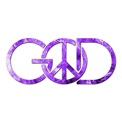 God Peace Sign - Vinyl Decal Sticker - 12" x 5" - Purple Flames