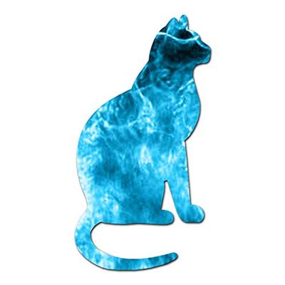 Decorative Decal - Sitting Cat Kitten 2" x 3.75" - Blue Flames - Vinyl Sticker