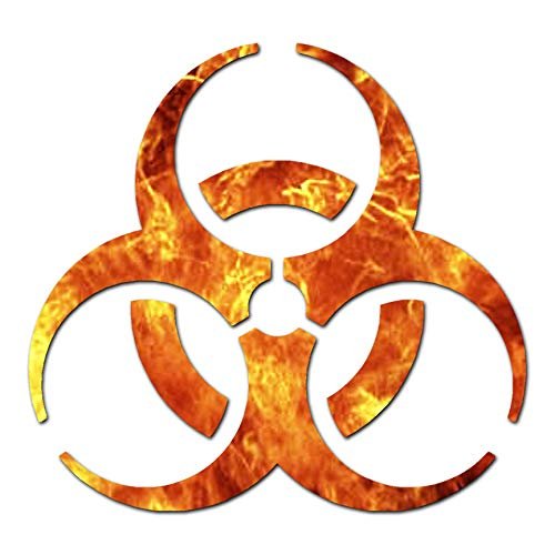 Decorative Decal - Bio Hazard Symbol 4" x 3.75" - Orange Flames - Vinyl Sticker