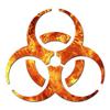 Decorative Decal - Bio Hazard Symbol 4" x 3.75" - Orange Flames - Vinyl Sticker view 1
