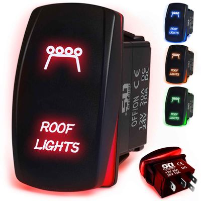 50 Caliber Racing LED Rocker Switch for Roof Lights 12V 20A Toggle Control with Backlight, Waterproof ON/Off Switch for UTV, Boat, ATV, Off-Road & Automotive Use, Red, (5360A23)