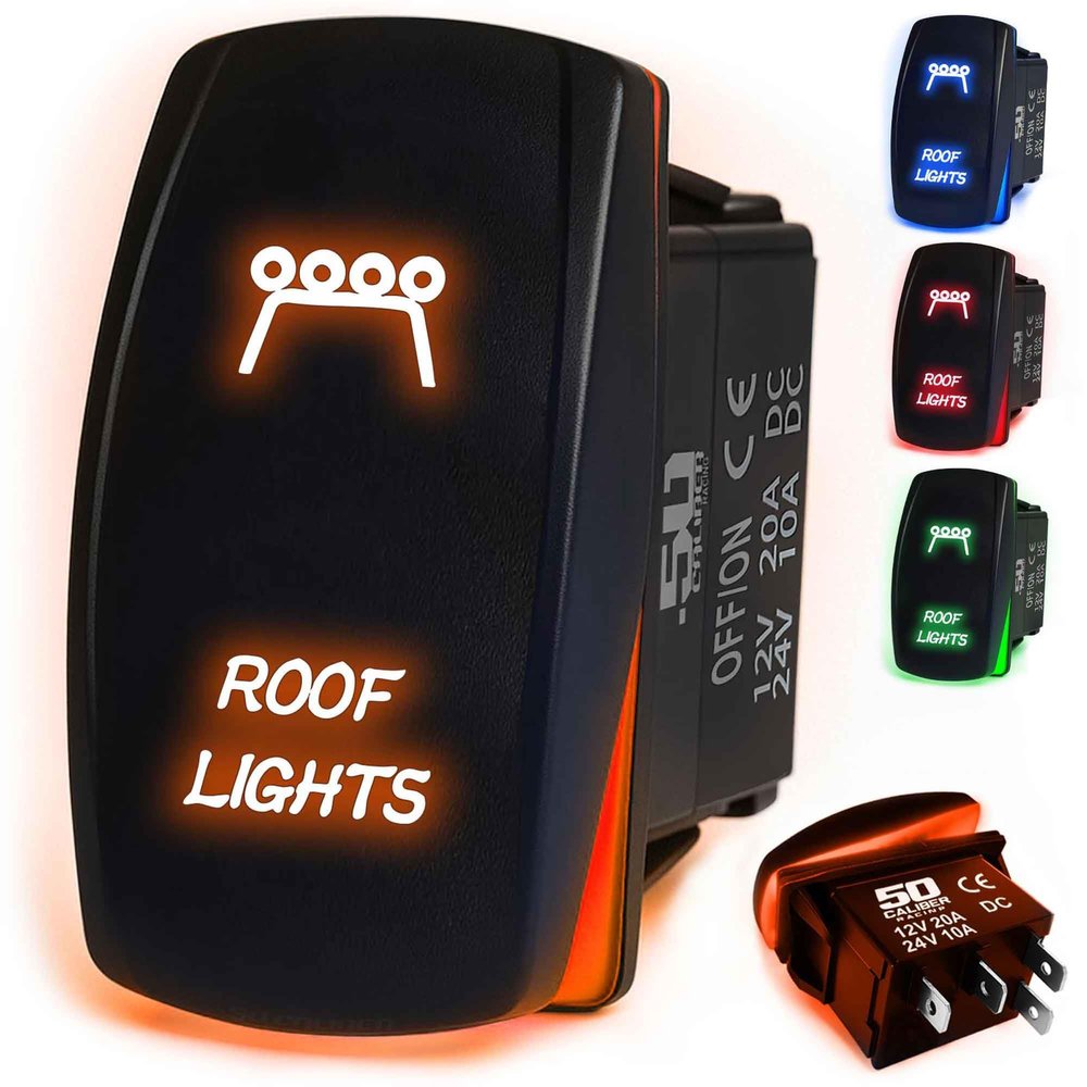 50 Caliber Racing LED Rocker Switch for Roof Lights 12V 20A Toggle Control with Backlight, Waterproof ON/Off Switch for UTV, Boat, ATV, Off-Road & Automotive Use, Orange, (5360A21)