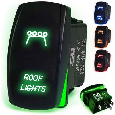 50 Caliber Racing LED Rocker Switch for Roof Lights 12V 20A Toggle Control with Backlight, Waterproof ON/Off Switch for UTV, Boat, ATV, Off-Road & Automotive Use, Green, (5360A24)