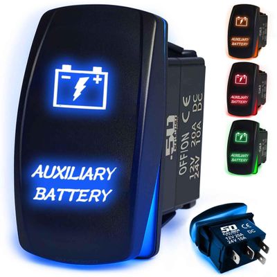 50 Caliber Racing Rocker Switch ON/Off LED Backlit -Auxiliary Switch- Blue- UTV, Auto, Boat 20A 12V [5362A6 Blue]