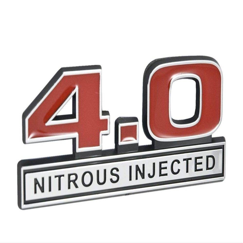 4.0 Liter V6 NOS Nitrous Injected Engine Emblem in Chrome & Red - 5" Long