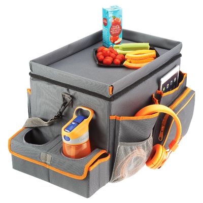 High Road CarHop Front Seat Car Organizer with Car Cup Holder, Passenger Seat Tray and Padded Filing or Cooler Compartment with Side Pocket Storage, Gray