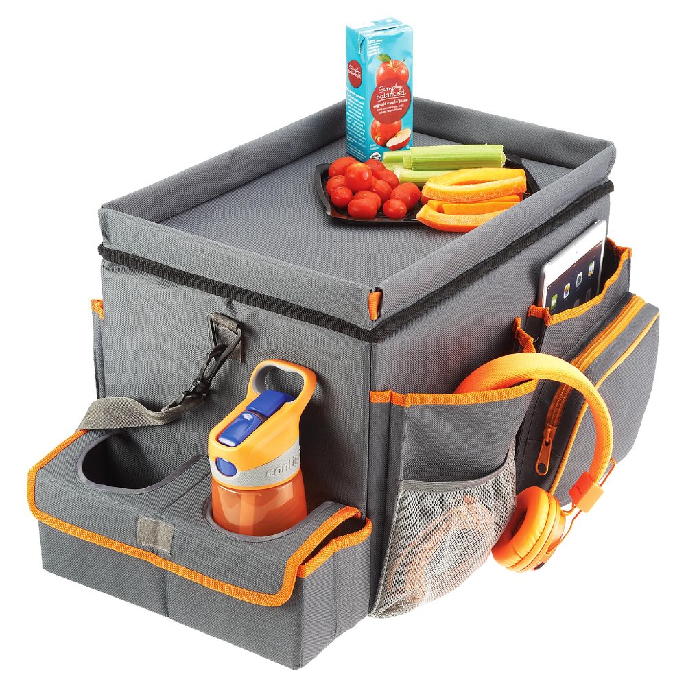 High Road CarHop Front Seat Car Organizer with Car Cup Holder, Passenger Seat Tray and Padded Filing or Cooler Compartment with Side Pocket Storage, Gray