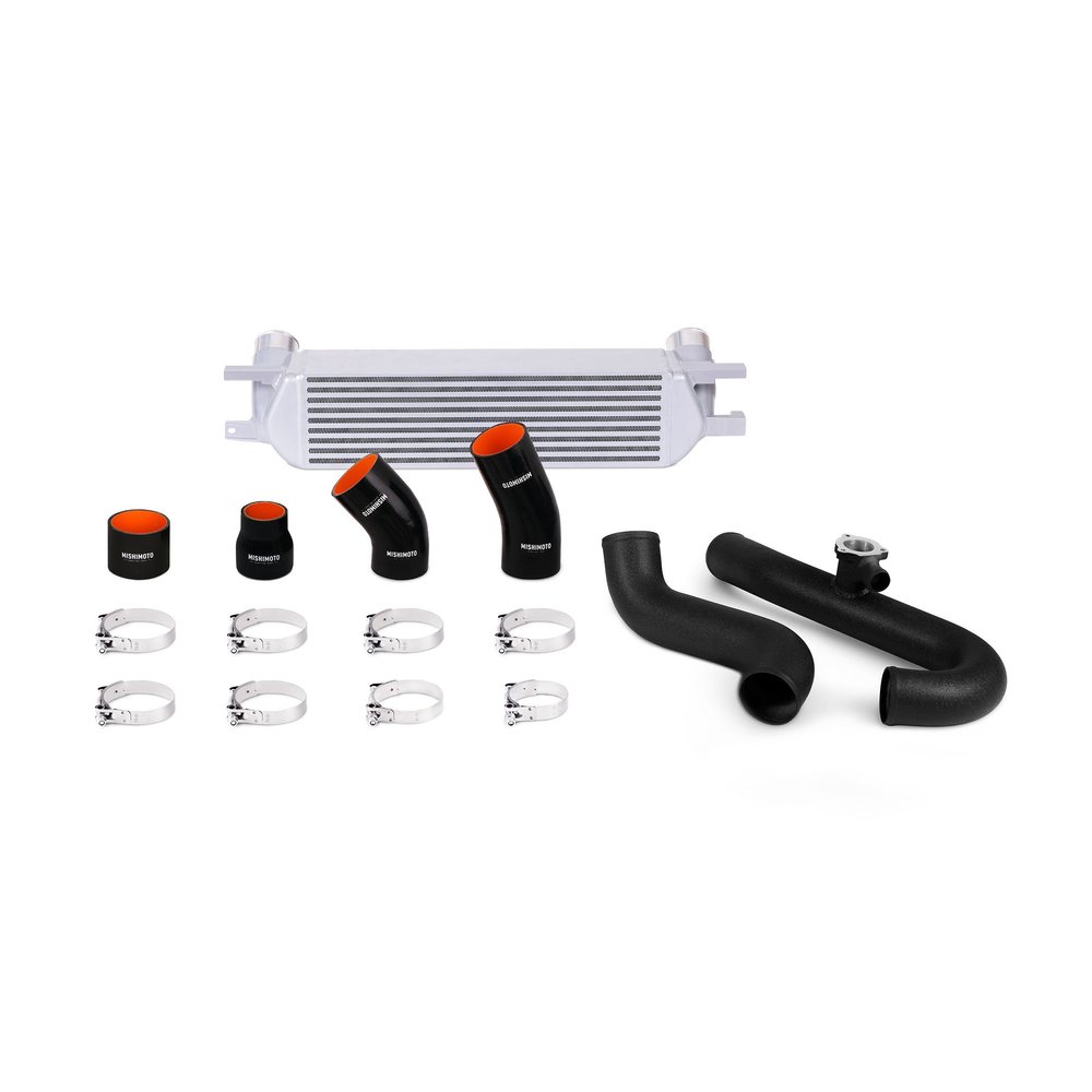 Mishimoto MMINT-MUS4-15KWSL Performance Intercooler Kit Compatible With Ford Mustang EcoBoost 2015-2018 Silver Cooler, Black Pipes