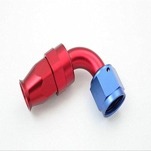 Autobahn88 Aluminum Anodized Swivel Hose End Fitting for PTFE Teflon Fuel Line - Reusable, 90-Degree, AN4 (Blue/Red)