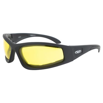 Global Vision Triumphant Padded Motorcycle Sunglasses Gloss Black Frames Yellow Lenses ANSI Z87+