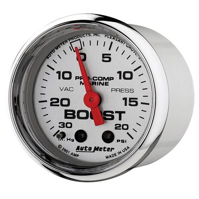 AutoMeter Gauge, Vac/Boost, 2 1/16", 30Inhg-20Psi, Mechanical, Marine Chrome (200774-35)