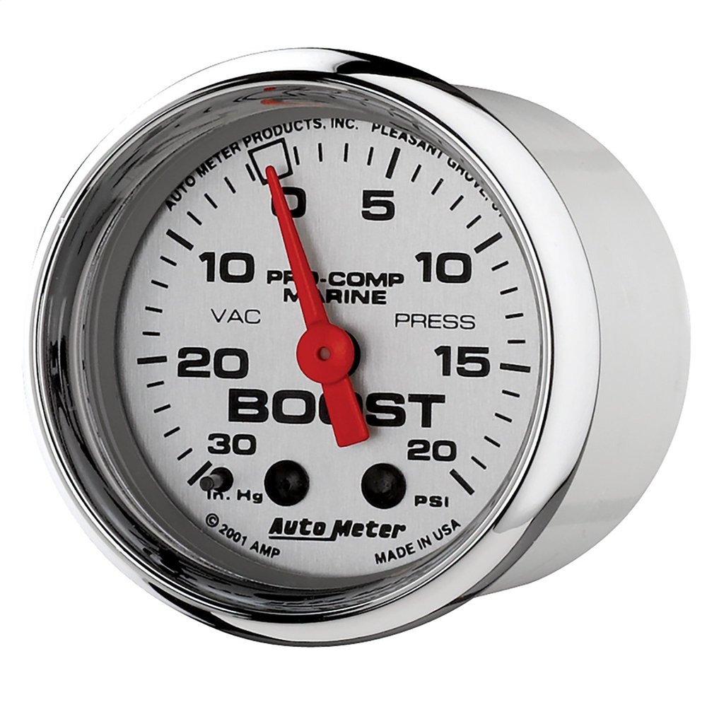 AutoMeter Gauge, Vac/Boost, 2 1/16", 30Inhg-20Psi, Mechanical, Marine Chrome (200774-35)