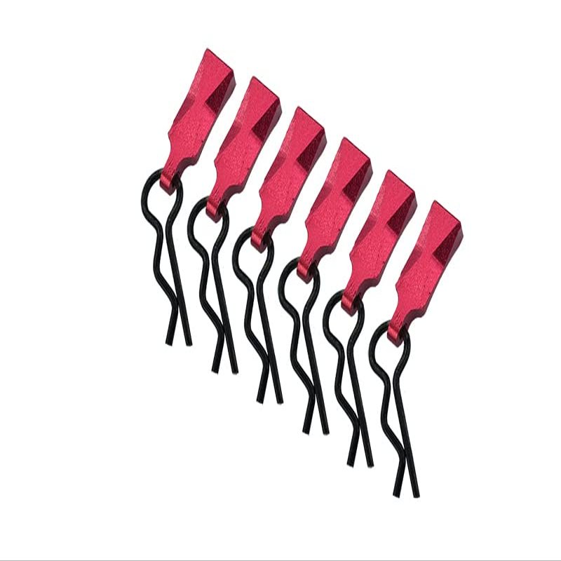 Body Clips + Aluminum Mount For 1/10 To 1/8 Models - 6Pcs Set Red