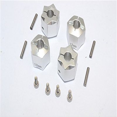 Aluminum Wheel Hex Adapter 12mmx12mm - 4Pcs Set Silver